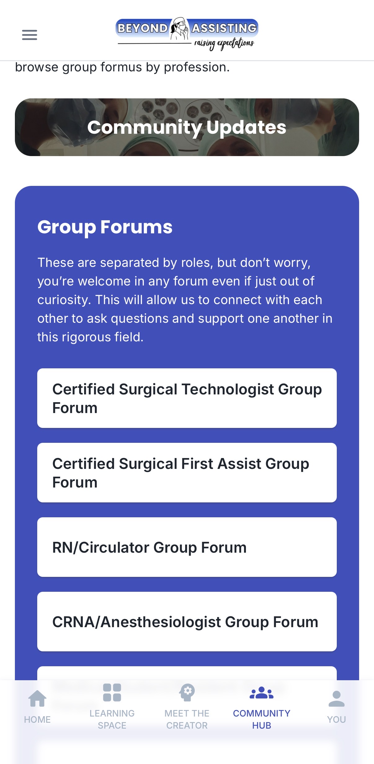 Beyond Assisting app community hub and group forums